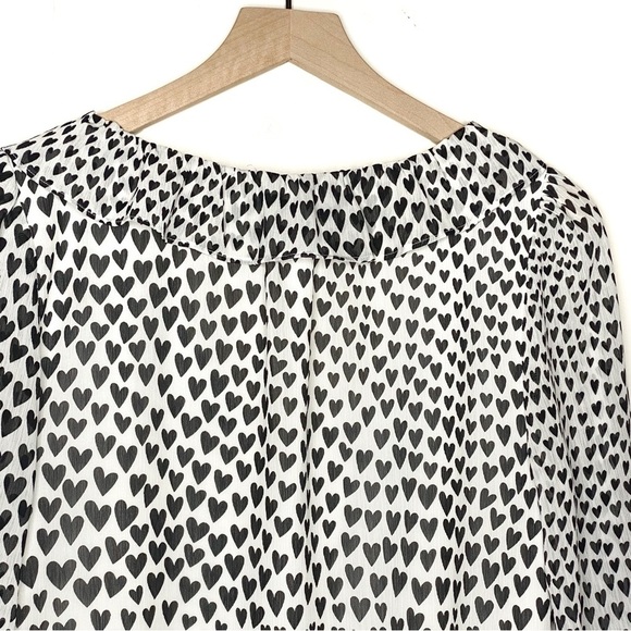 J. Crew Ruffle Heart Print Chiffon Blouse White Black S - Picture 9 of 10